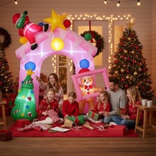 305 cm Weihnachtsbogen Aufblasbare Weihnachtsdeko mit LED Außen Weihnachtsmann