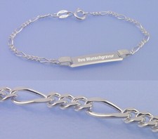 Echt 925 Silber GRAVUR Armband Figaro ID Gravurplatte Kinder Taufe 12 -- 14 cm