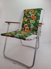 Klappstuhl Stuhl Garten Camping DDR Retro 60er Blumen Holzarm-Lehnen #2511063
