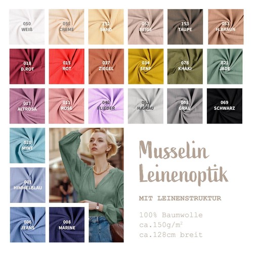 Musselin meterware leinenoptik - musselin,