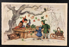 AK seltene alte Weihnachtskarte - Weihnachtsmann verkauft Neujahrs Glücksbringer