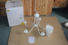 Trio Leuchten Kronleuchter 110600531 Cortez, Metall weiß, Stoffschirm weiß, E14