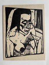 Originalgraphik, Erich Heckel Holzschnitt Hockende, Erich Heckel, Holzschnitt