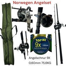Norwegen Angelset Komplettset 210cm Rute Bootsrute Rolle Angelschnur Tasche