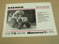Prospekt Eicher Mammut II-74 mit 65 PS Schlepper 1974