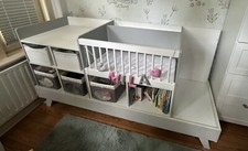 Verbaudet 3in1 Kombibett mitwachsend weiß/grau Kinder- u. Babybett Wickelkommode