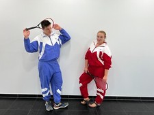 Karneval-Kostüm Fasching Trainingsanzug Blau & Rot Fasching Retro 80er (90290)