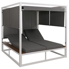 B-Ware Aluminium Lounge-Gartenliege MCW-M63b, XL Bali-Liege, weiß, Polster grau