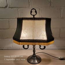 Tischlampe mit Schweinsblase und Zinnfuß Gilde Zinn  95% Höhe ca. 50cm