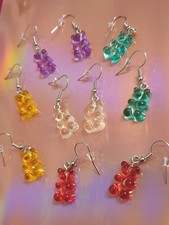 5 Paar Gummibär Ohrringe,Set,Blau,Orange,Lila,Bunt,Rot,Ohrhänger,Transparent,NEU