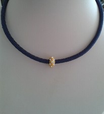 Schmuck Halsband Nappa Leder mit Echsen Prägung blau mit Kristall Rondell 42 cm