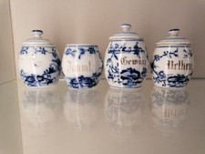 4 Vorratsdose Zwiebelmuster Gewürzdosen teils mit Deckel ungemarkt A