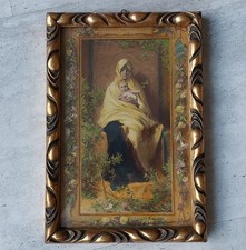 Madonnenbild  auf Leinwand vor 1930 Italien im Holzrahmen goldbemalt