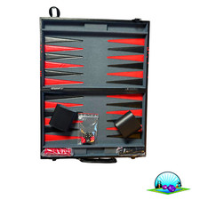 Großer Backgammon Kunstleder-Koffer -Rot schwarz  38 x 25 cm geschlossen