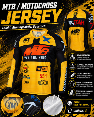 Mtb motocross jersey - motocross, gelb