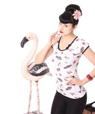 Liquor Brand Vegas Flamingo Girl Doll Puffärmel Rockabilly T-Shirt