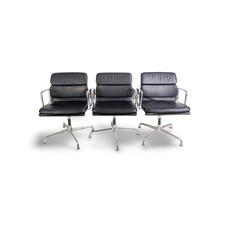 3x Original Vitra EA 208 soft pad schwarz Leder Stuhl Charles Eames