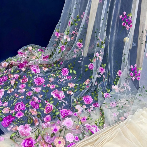 130x45cm pink blumen stickerei - 130x45cm,