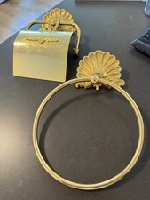 Toilettenpapierhalter & Handtuch massiv Messing Vintage mit Rose - 60er Jahre