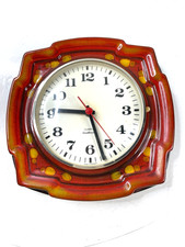 Wanduhr Küchenuhr  Keramik handbemalt rot gelb ca. 20 x 22 cm Vintage
