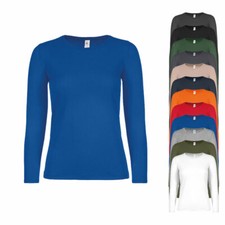 DAMEN-T-SHIRT LANGARM Rundhals E150 XS S M L XL XXL 3XL NEU B&C BCTW06T