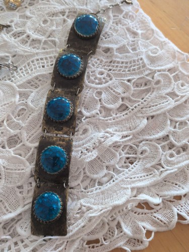 Vintage armband messing blauer - armband,