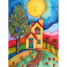 Englisches Landhaus Volkskunst Kunstplakat Großer Leinwanddruck 46x61 cm