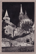 Ansichtskarte Budapest - Blick auf die Fischerbastei bei Nacht - schwarz/weiß