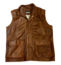 Trapper Herren Lederweste braun Gr. 54 Leder Weste lang Taschen Kragen TH24