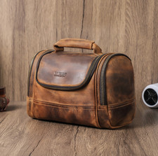 Herren Kulturtasche Waschtasche Crazy Horse Leder Kosmetiktasche Kulturbeutel