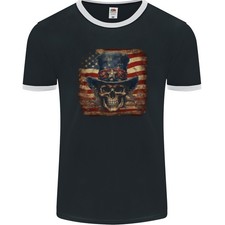 Onkel Sam Totenkopf Mit USA Flagge Fantasy Amerika Herren Ringer T-Shirt FotL