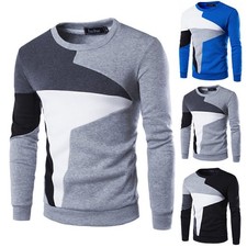 Herren Farbblock Basic Pullover Rundhals Sweatshirt Pulli Langarm Oberteile Warm