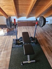 Komplettes Hantel-Set mit Bank, Lang- & Kurzhanteln & Z-Stange (110kg) + Ständer