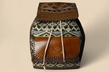 Handgefertigter Vintage-Rucksack aus echtem Rindsleder & Kelim-Stoff Tasche