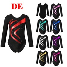 DE Kinder Mädchen Gymnastikanzug Turnanzug Langarm Ballettanzug mit Strass