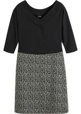 Neu Kleid mit Jacquard-Rock Gr. 32/34 Schwarz Weiß Graphisch Damen 3/4 Arm Dress