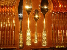 AMC Besteck 70 tlg , 24 Karat vergoldetes Edelstahl , Lederkoffer !! SCHNÄPPCHEN