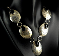 Kette Silber Indianer Onyx schwarz ziseliert Collier - attraktiv & ausgefallen
