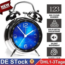 4" Doppel Glockenwecker Lauter Alarm Wecker Retro kein Ticken Quartz Wecker NEU