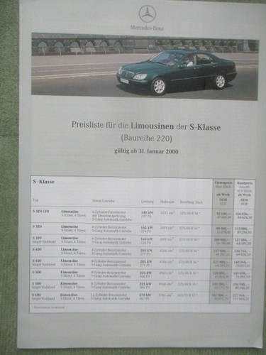 Mercedes benz klasse w220 - benz, s-klasse
