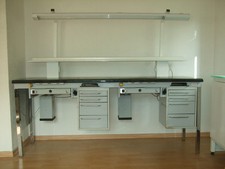 Kavo Doppel-Arbeitsplatz, 2er Arbeitstisch mit Absaugung + neuer Lampe & Ablage