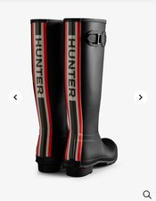 NEU! HUNTER Damen Hohe Wellington Gummistiefel dreifarbig Logo Gr.39  Schwarz