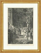 Otto des Großen vermählung mit Adelheid Holzstich Kirche Hochzeit Kreuz E 1899