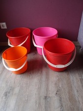 4 DDR Plaste Eimer Wassereimer 10 u. 5 Liter rot orange rosa