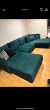 Wohnlandschaft Samt Dunkelgrün Wie Neu! (Schlaffunktion + Bettkasten) Couch