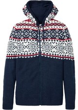 Norweger Strickjacke mit Kapuze Gr. 44/46 (S) Dunkelblau Herren Strick-Jacke Neu