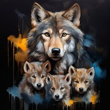 Poster Bild Kunstdruck Wandbild Gemälde Leinwand  30x30 cm Raubtier Wolf 01