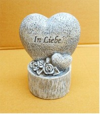 'Grabschmuck Grabdeko / Herz auf Baumstamm mit Rosen "In Liebe* grau-antik 12 cm