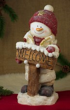 Großer Schneemann 46cm Willkommen Figur für Hauseingang mit Welcome Schild