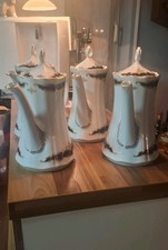 4x Wunsiedel Bavaria Porzellankannen – Blau/Gold – Vintage – sehr guter Zustand